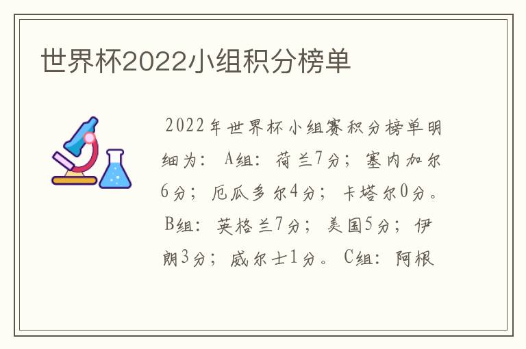 世界杯2022小组积分榜单