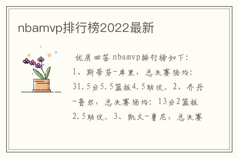 nbamvp排行榜2022最新