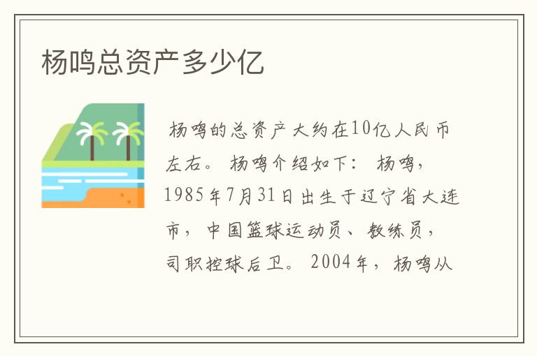 杨鸣总资产多少亿