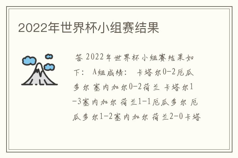 2022年世界杯小组赛结果