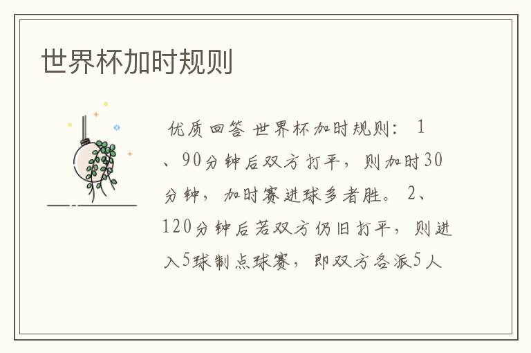 世界杯加时规则