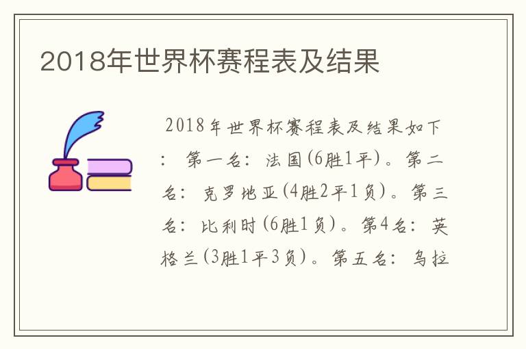 2018年世界杯赛程表及结果