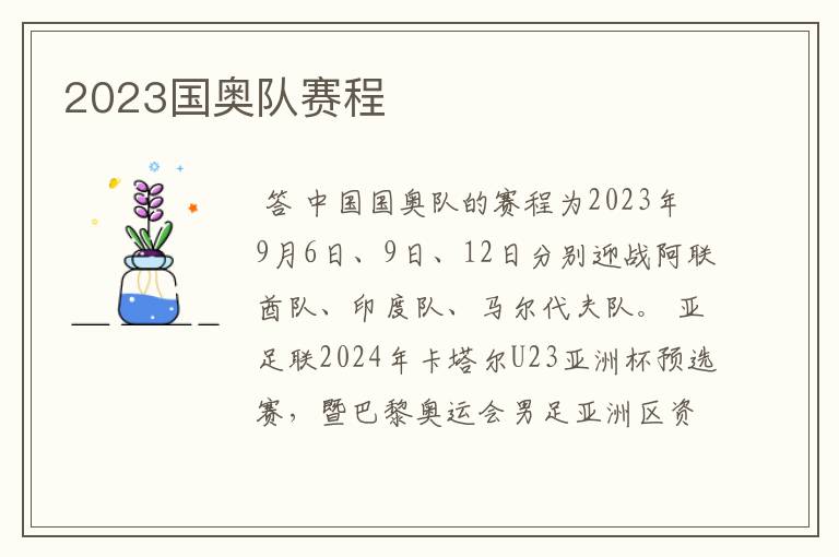 2023国奥队赛程
