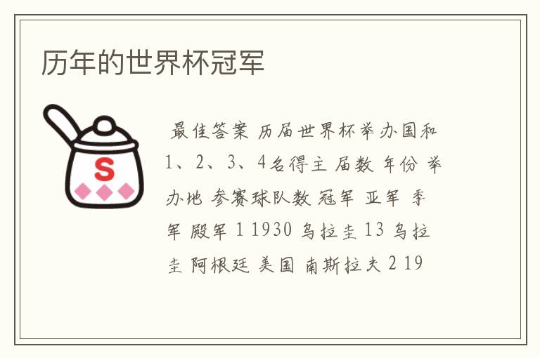 历年的世界杯冠军