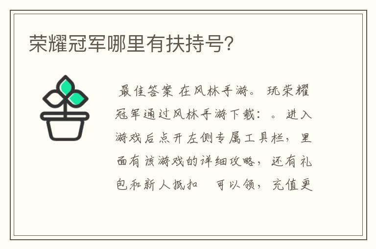 荣耀冠军哪里有扶持号?