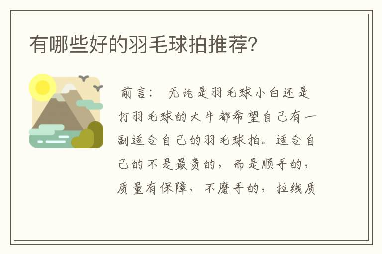 有哪些好的羽毛球拍推荐?
