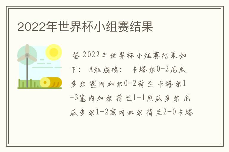 2022年世界杯小组赛结果