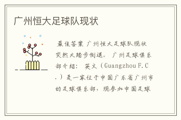 广州恒大足球队现状