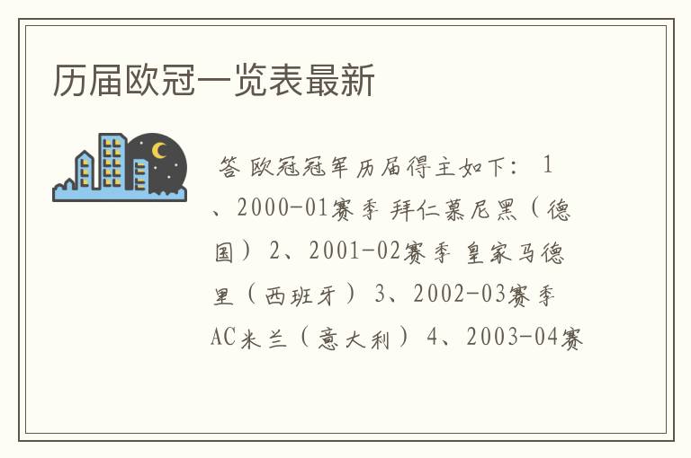 历届欧冠一览表最新