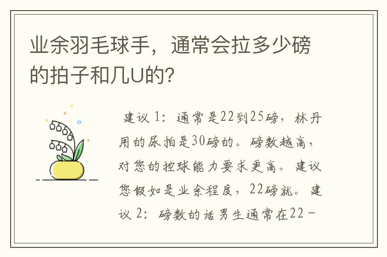 业余羽毛球手,通常会拉多少磅的拍子和几U的?
