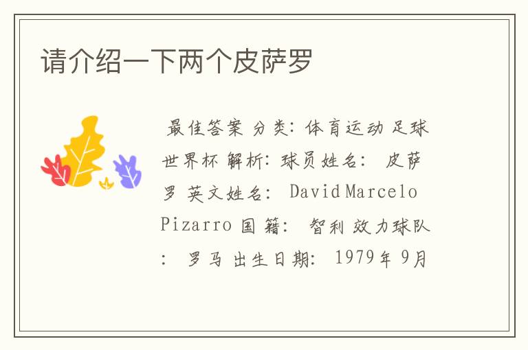 请介绍一下两个皮萨罗