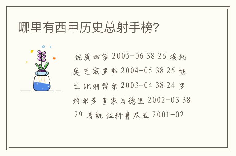 哪里有西甲历史总射手榜?