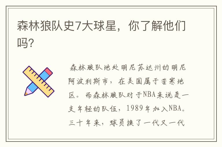 森林狼队史7大球星,你了解他们吗?