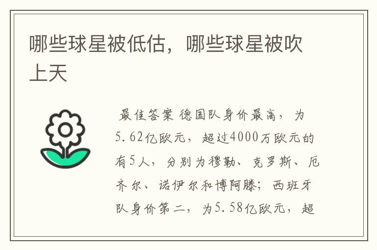 哪些球星被低估,哪些球星被吹上天