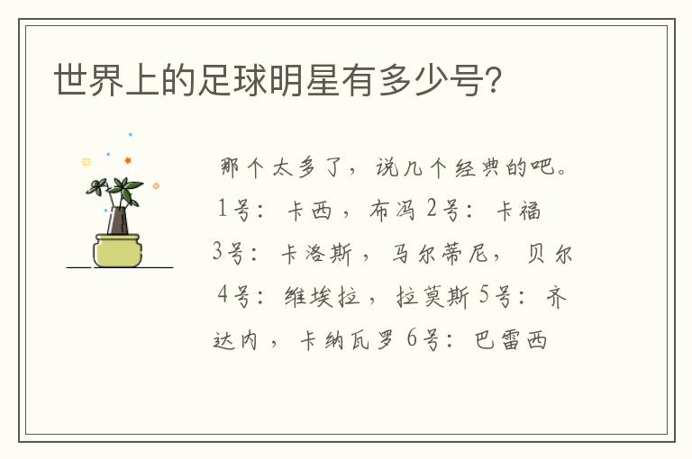 世界上的足球明星有多少号?