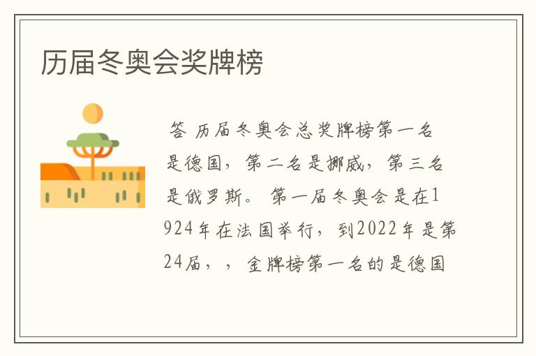 历届冬奥会奖牌榜