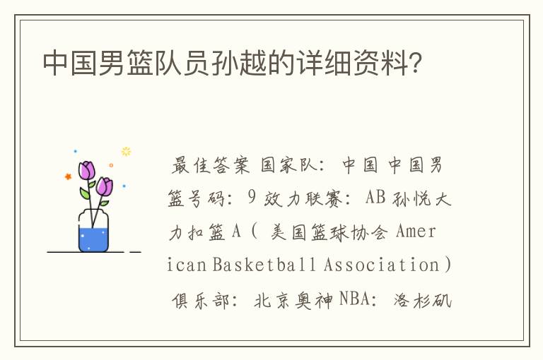 中国男篮队员孙越的详细资料?
