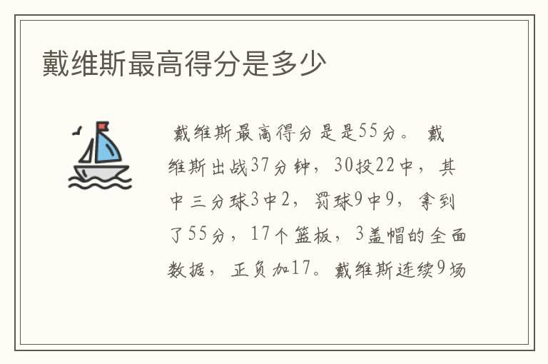戴维斯最高得分是多少