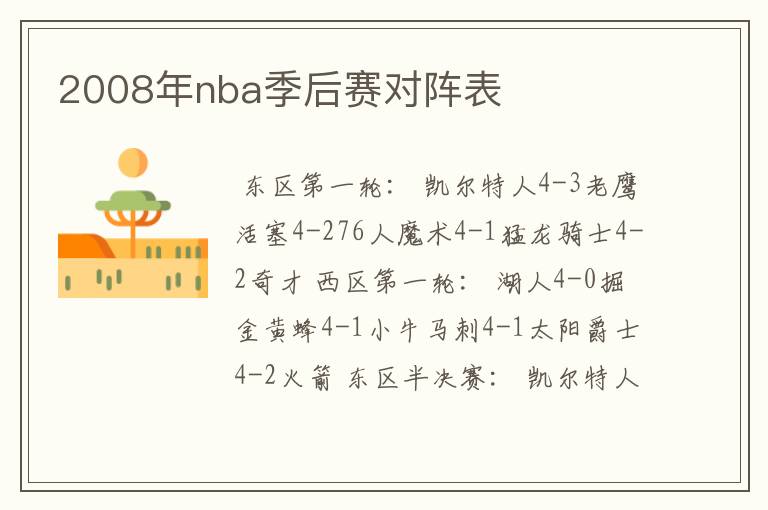 2008年nba季后赛对阵表