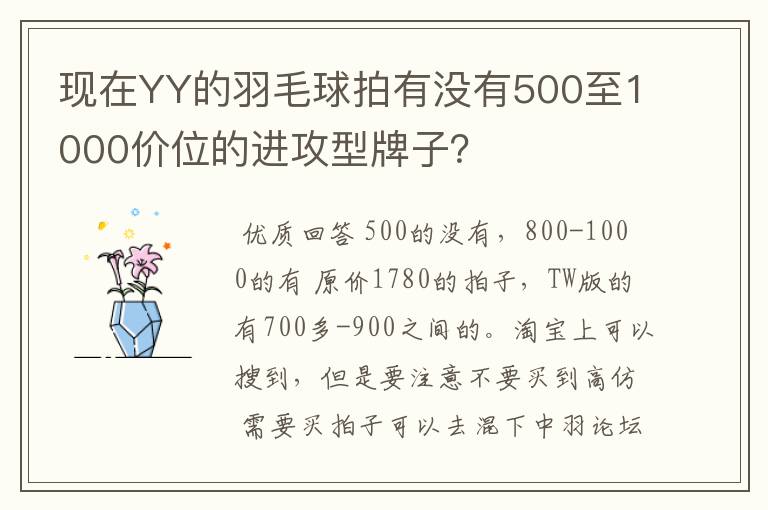 现在YY的羽毛球拍有没有500至1000价位的进攻型牌子?