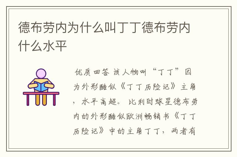 德布劳内为什么叫丁丁德布劳内什么水平